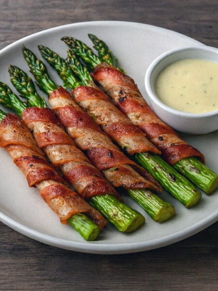 Chrumkavá špargľa so slaninou a omáčkou v teplovzdušnej fritéze