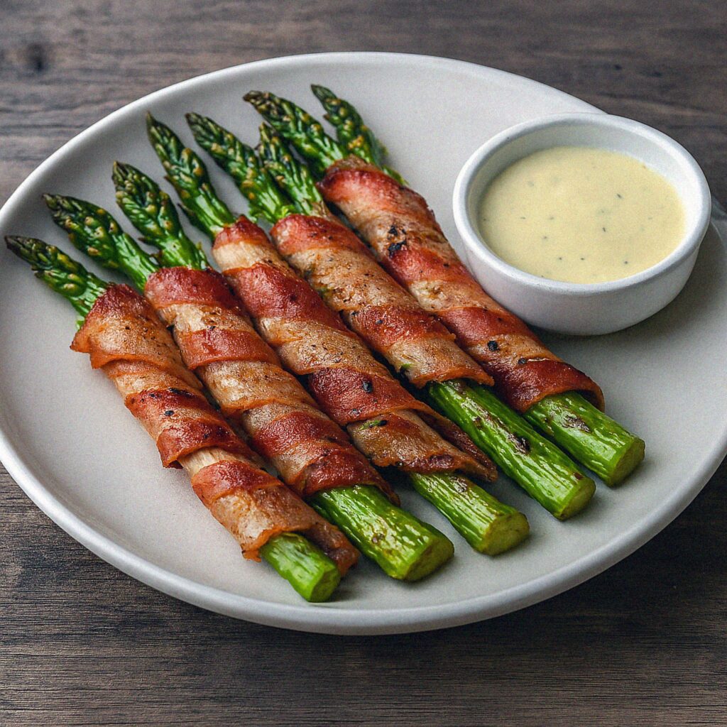 Chrumkavá špargľa so slaninou a omáčkou v teplovzdušnej fritéze