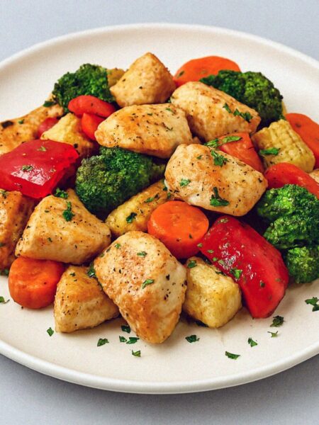 Kuracie kúsky so zeleninou „všetko spolu“ z teplopvzdušnej fritézy