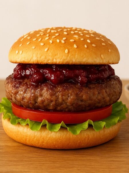 Divinový burger so slivkovým čatní v teplovzdušnej fritéze