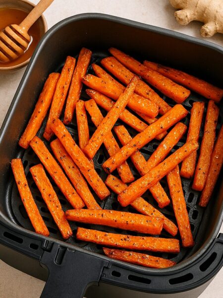 Mrkvové hranolky s medom a zázvorom v teplovzdušnej fritéze