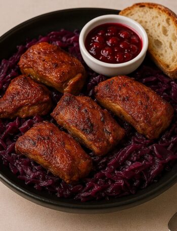 Kačacie kúsky s červenou kapustou v teplovzdušnej fritéze