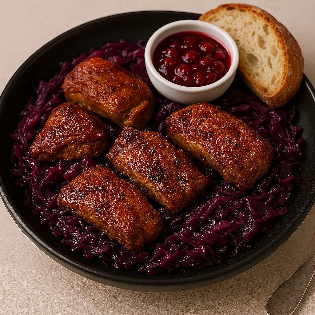 Kačacie kúsky s červenou kapustou v teplovzdušnej fritéze