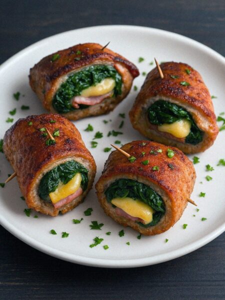 Bravčové rolky plnené špenátom a syrom v teplovzdušnej fritéze / rúre