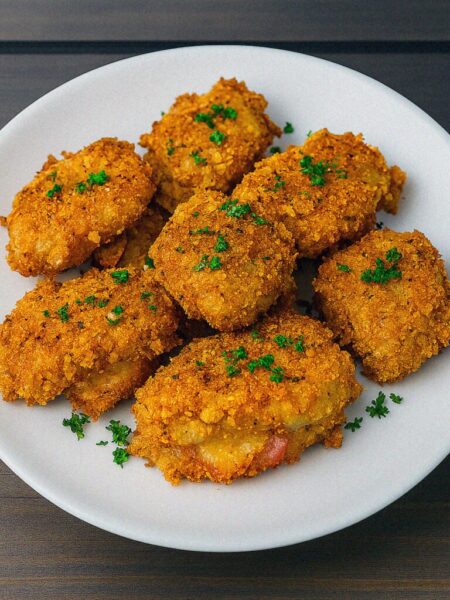 Bravčové kúsky v cornflakes v teplovzdušnej fritéze / rúre