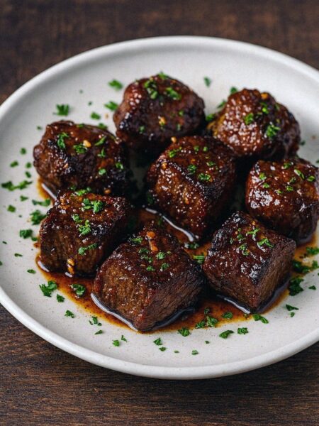 Hovädzie kúsky s cesnakovou glazúrou v teplovzdušnej fritéze / rúre