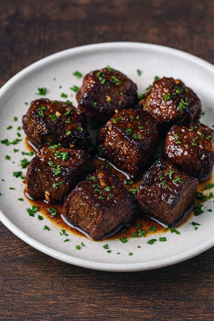 Hovädzie kúsky s cesnakovou glazúrou v teplovzdušnej fritéze / rúre