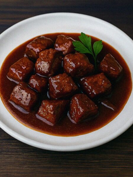 Hovädzie mäso so slanou karamelovou omáčkou v teplovzdušnej fritéze / rúre