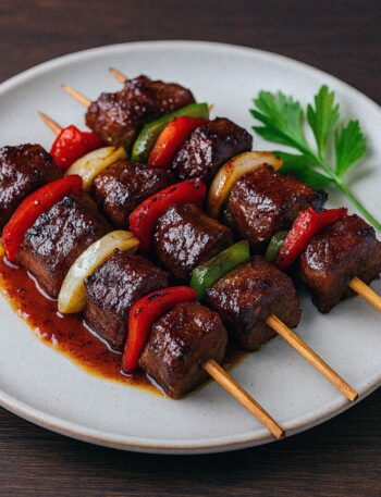 Hovädzie špízy s medovo‑sójovou marinádou v teplovzdušnej fritéze / rúre