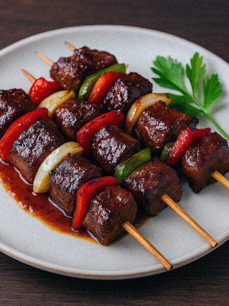 Hovädzie špízy s medovo‑sójovou marinádou v teplovzdušnej fritéze / rúre
