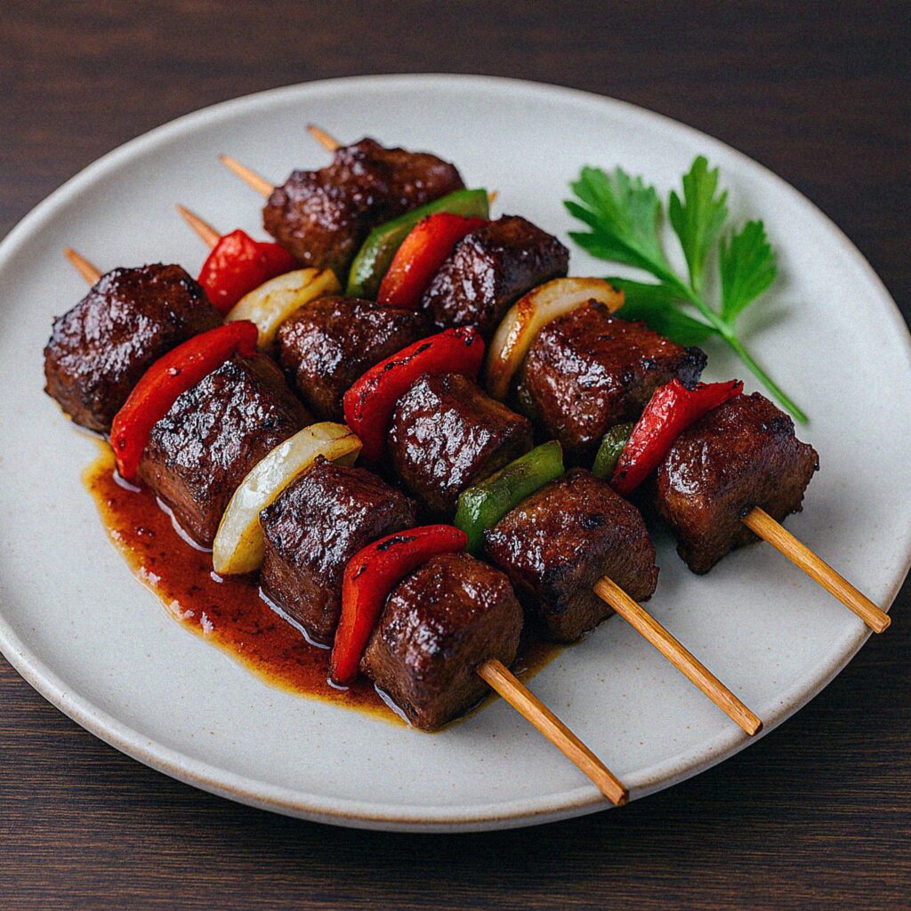Hovädzie špízy s medovo‑sójovou marinádou v teplovzdušnej fritéze / rúre