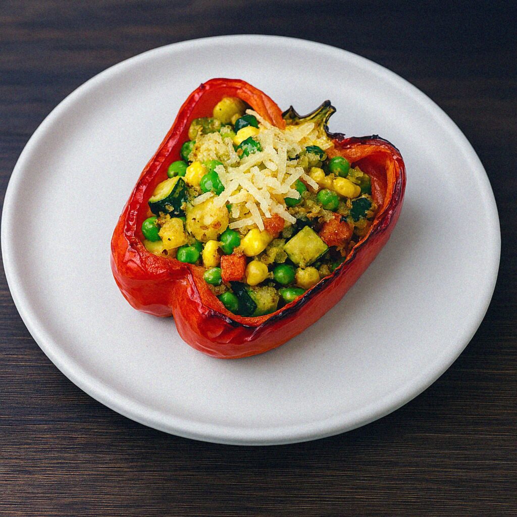 Pečená paprika plnená zeleninou v teplovzdušnej fritéze / rúre