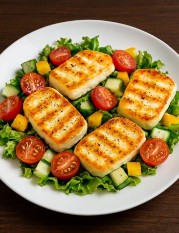 Halloumi šalát v teplovzdušnej fritéze / rúre – 380 kcal