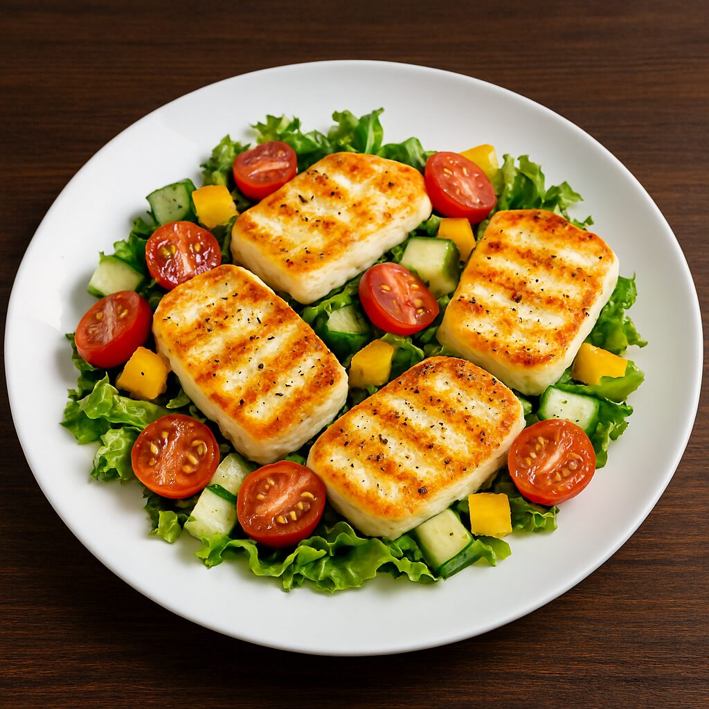 Halloumi šalát v teplovzdušnej fritéze / rúre – 380 kcal