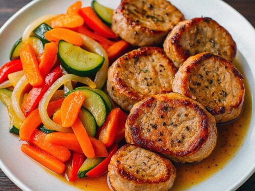 Bravčové medailónky v teplovzdušnej fritéze / rúre s dusenou zeleninou