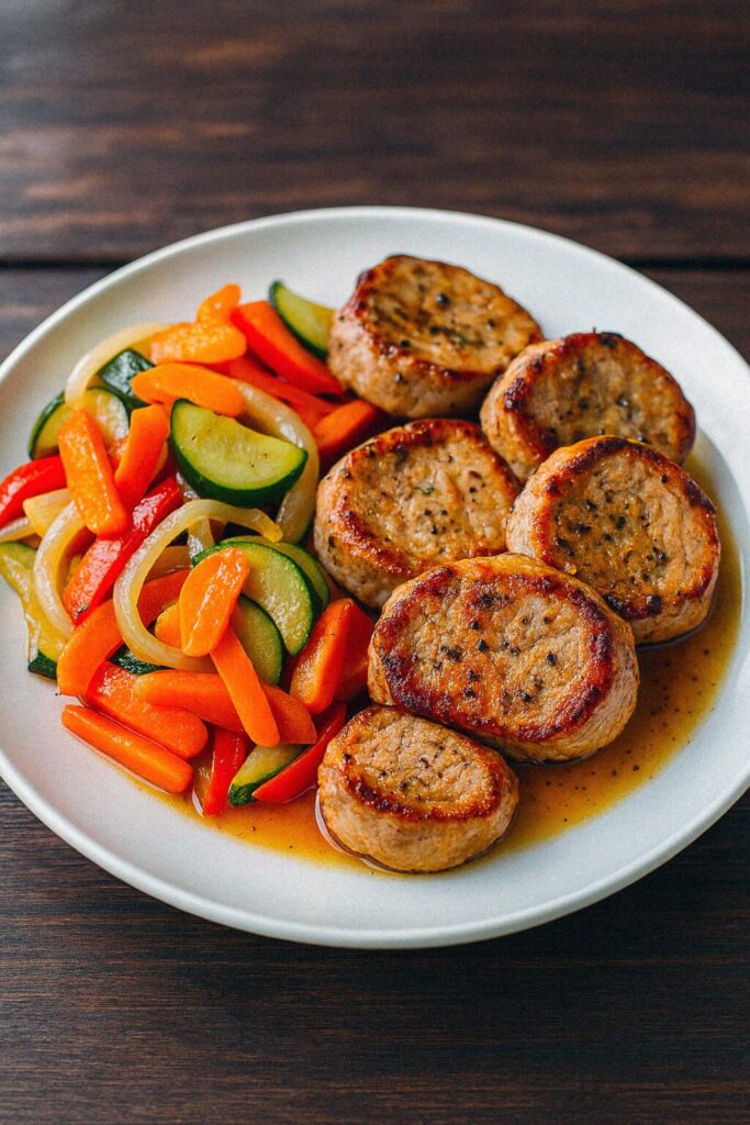 Bravčové medailónky v teplovzdušnej fritéze / rúre s dusenou zeleninou