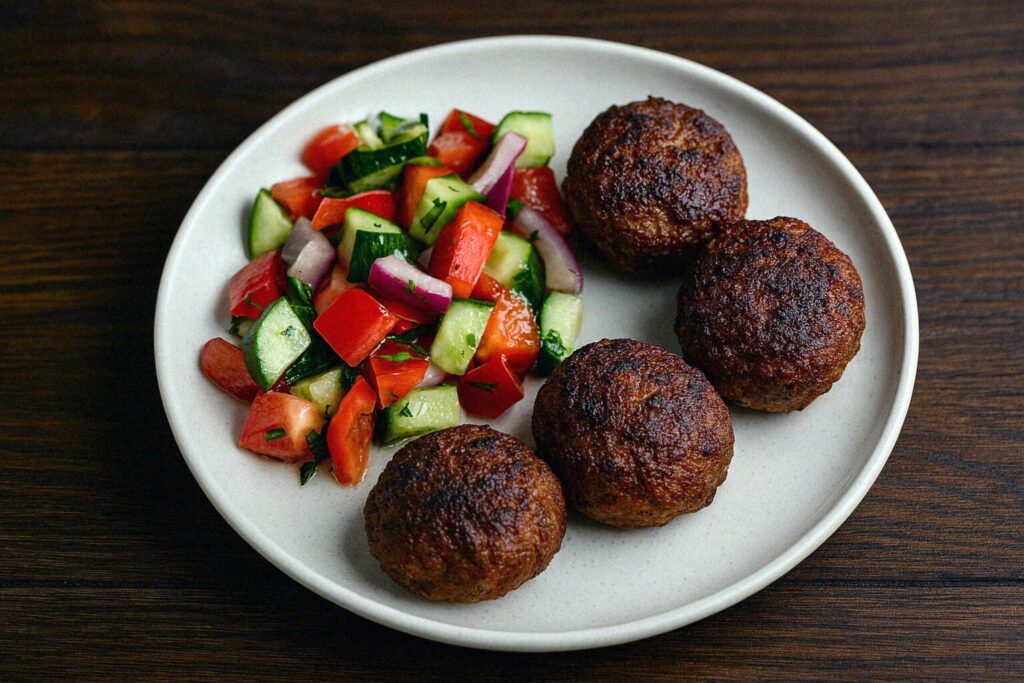 Air fryer fašírky so zeleninovým šalátom – 25 minút v teplovzdušnej fritéze / rúre