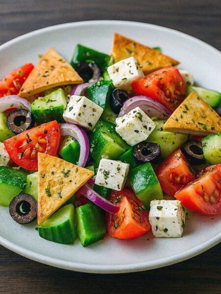 Grécky šalát s pita chlebom v teplovzdušnej fritéze / rúre