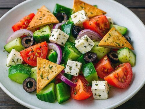 Grécky šalát s pita chlebom v teplovzdušnej fritéze / rúre