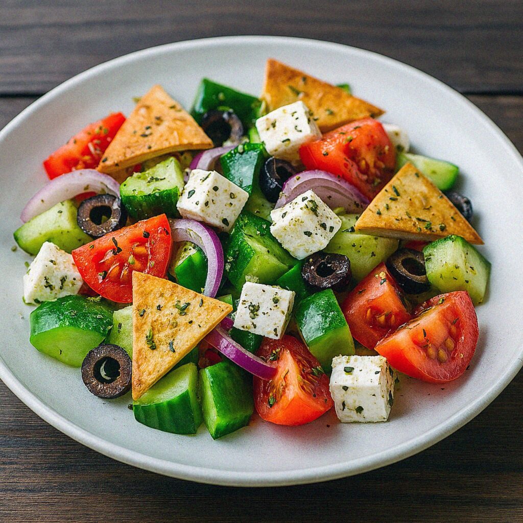 Grécky šalát s pita chlebom v teplovzdušnej fritéze / rúre