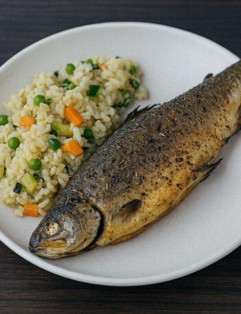 Pstruh v teplovzdušnej fritéze + zeleninové rizoto